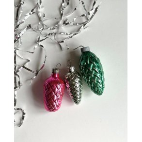 Pink, silver and green pine cone, set of 3