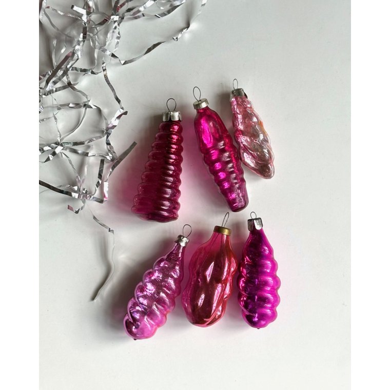 Pink ornamenter, 6 stk samlet