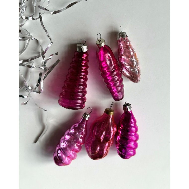 Pink ornamenter, 6 stk samlet