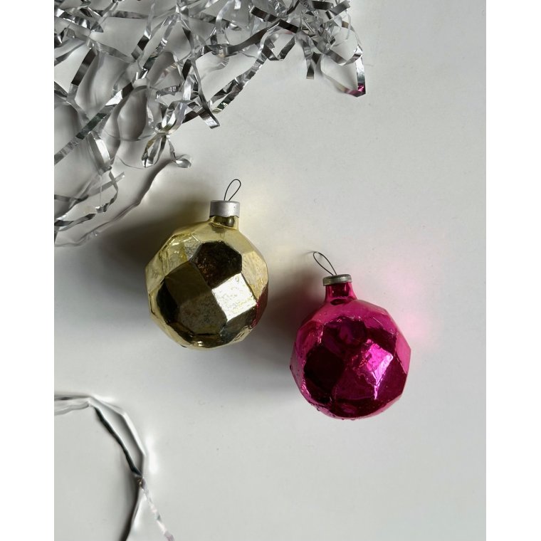 Kantede kugler, pink og guld, 2 stk samlet