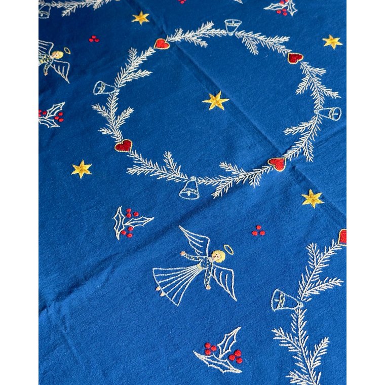 Bl juledug, hndbroderet, 184 x 119