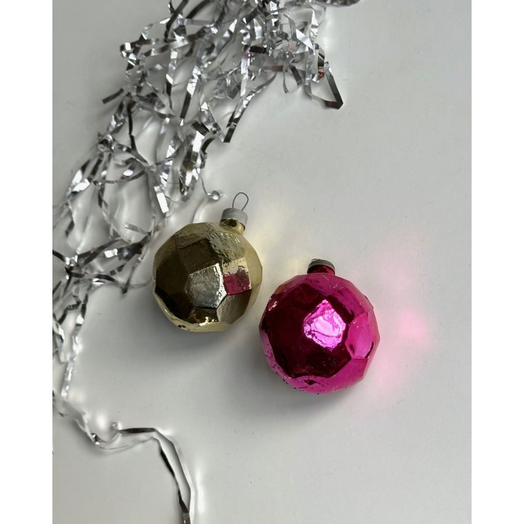 Kantede kugler, pink og guld, 2 stk samlet