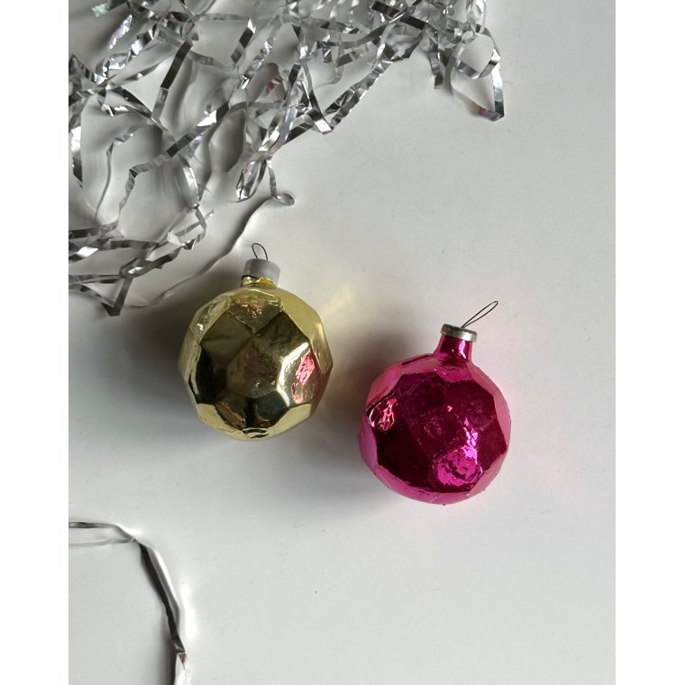 Kantede kugler, pink og guld, 2 stk samlet