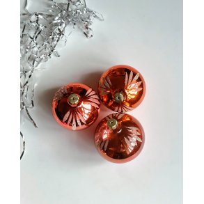 Big peach Christmas balls w glitter, set of 3