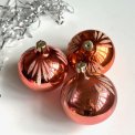 Big peach Christmas balls w glitter, set of 3