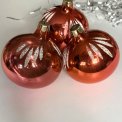 Big peach Christmas balls w glitter, set of 3
