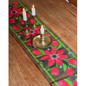 Hessian table runner w poinsettia, 117 x 26,5 cm