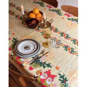Retro Christmas tablecloth w elves, 190 x 113 cm