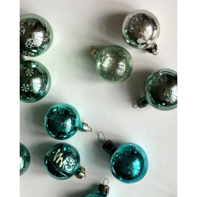 Samling af julekugler, blgrnne, 14 stk samlet
