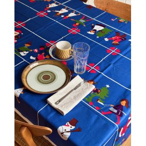 Blue Christmas tablecloth w people, 200 x 120 cm
