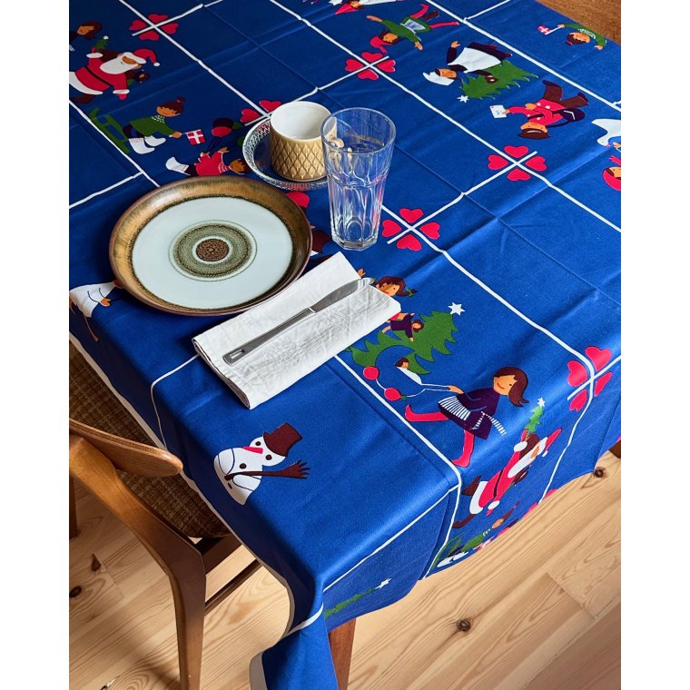 Bl juledug m forskellige personer, 200 x 120 cm