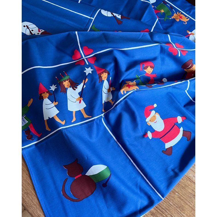 Bl juledug m forskellige personer, 200 x 120 cm