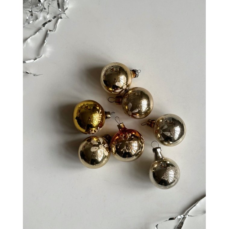 Samling af julekugler, gyldne, 7 stk samlet