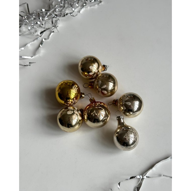 Samling af julekugler, gyldne, 7 stk samlet