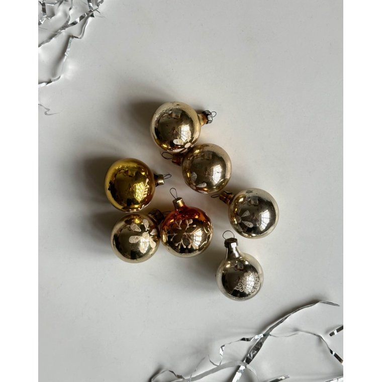 Samling af julekugler, gyldne, 7 stk samlet