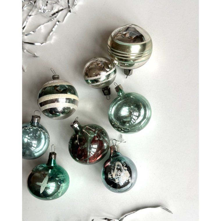 Samling af julekugler, lysegrnne, 8 stk samlet