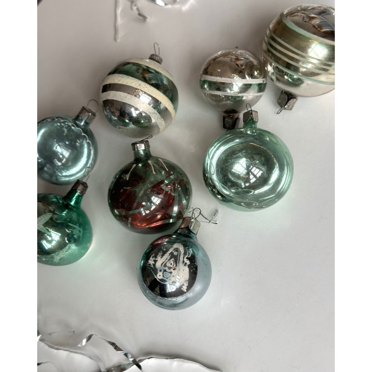 Samling af julekugler, lysegrnne, 8 stk samlet