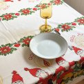 Retro Christmas tablecloth, elves and candles, creme, NB, 135 x 225 cm