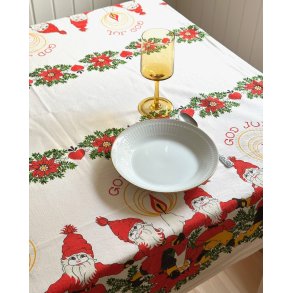 Retro Christmas tablecloth, elves and candles, creme, NB, 135 x 225 cm