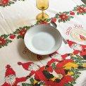 Retro Christmas tablecloth, elves and candles, creme, NB, 135 x 225 cm