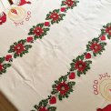 Retro Christmas tablecloth, elves and candles, creme, NB, 135 x 225 cm