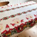 Retro Christmas tablecloth, elves and candles, creme, NB, 135 x 225 cm