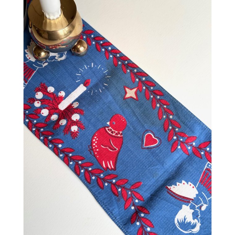 Vintage bordlber, bl m print, NB, 17 x 97 cm