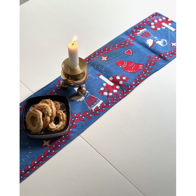 Vintage bordlber, bl m print, NB, 17 x 97 cm