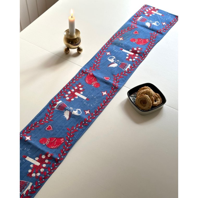 Vintage bordlber, bl m print, NB, 17 x 97 cm