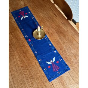 Table runner, blue w angels, 127 x 19 cm
