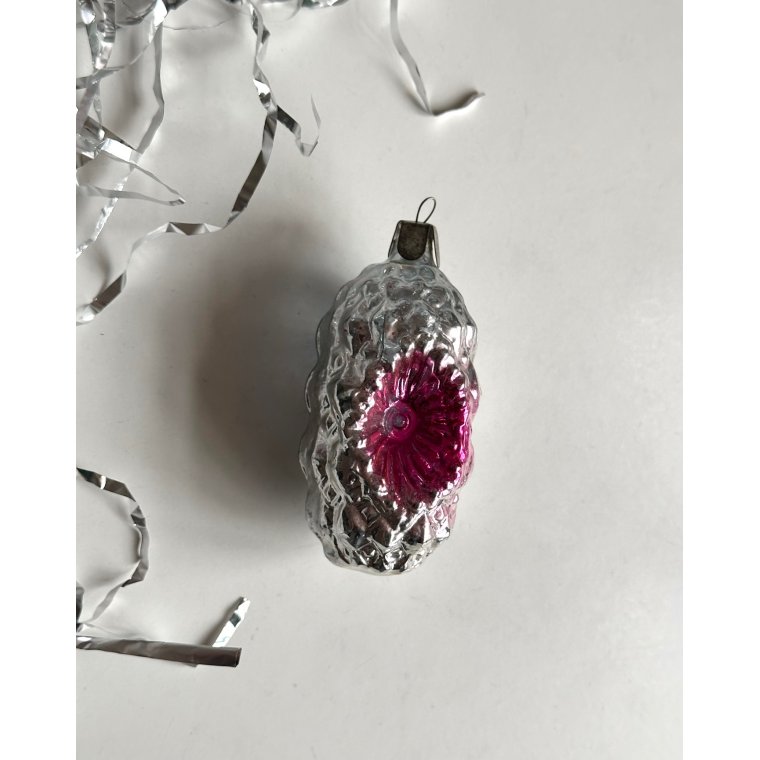 Vintage juleornament, slv m pink reflektor