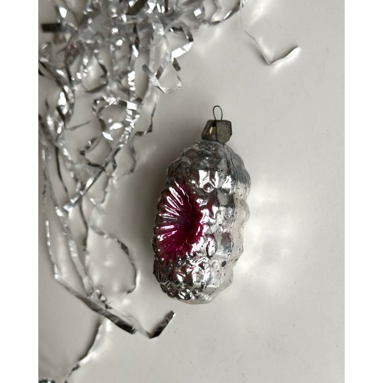 Vintage juleornament, slv m pink reflektor