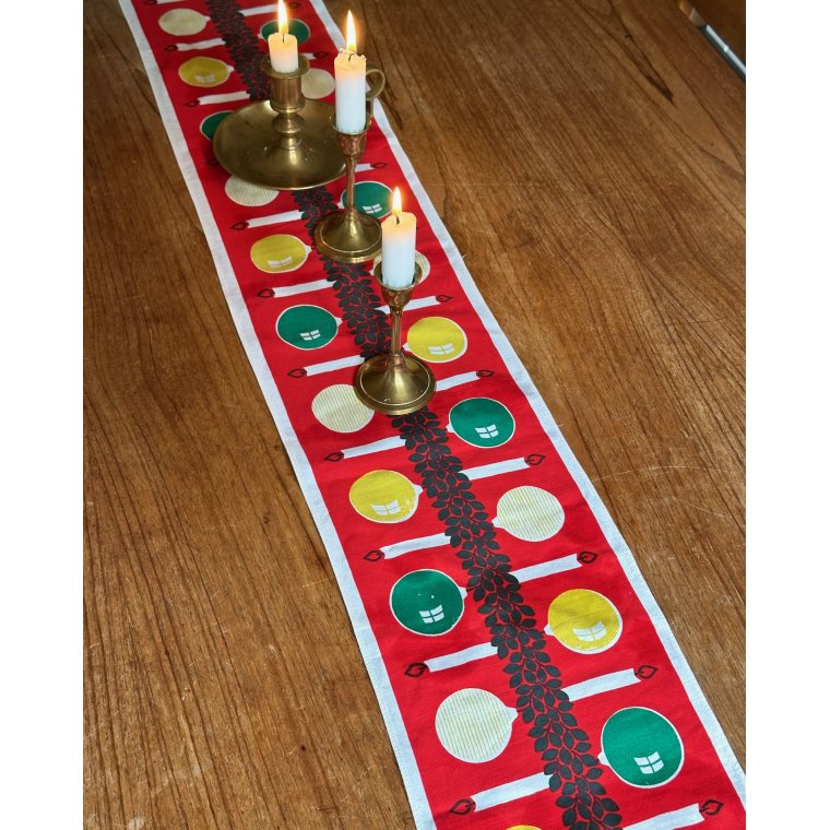 Retro bordlber m julekugler, 133 x 20 cm