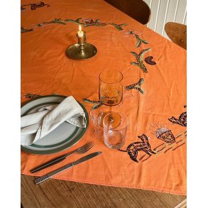 Antique tablecloth, embroidered w cats, 120 x 120 cm
