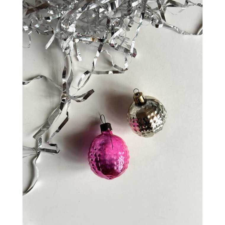 Silver and pink ornaments, set of 2