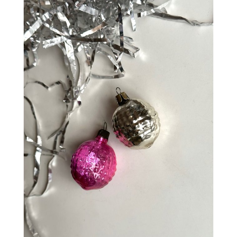 Silver and pink ornaments, set of 2