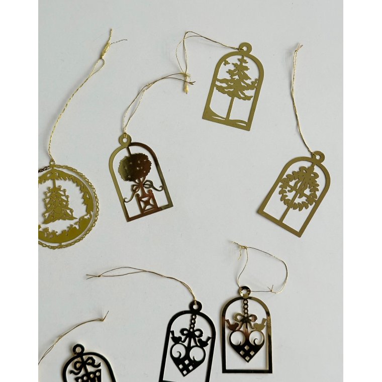 Ornaments, golden metal, set of 15