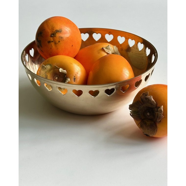 Brass bowl w perforated hearts trim