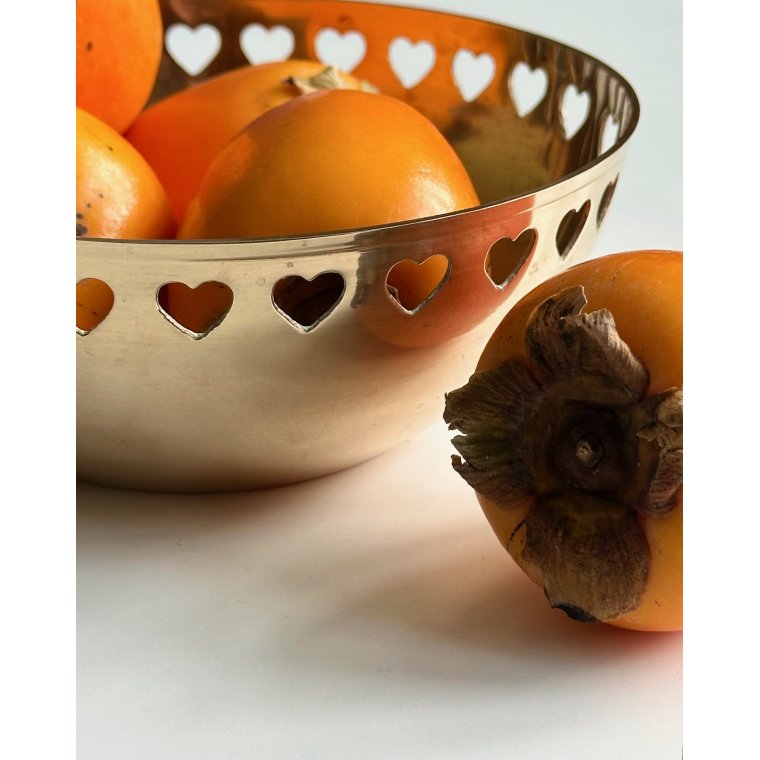 Brass bowl w perforated hearts trim