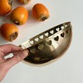 Brass bowl w perforated hearts trim
