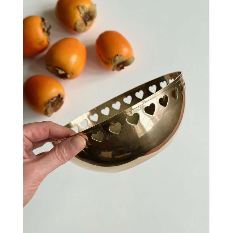 Brass bowl w perforated hearts trim