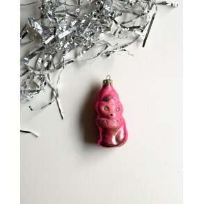 Vintage Christmas ornament, pink fox w glitter, NB