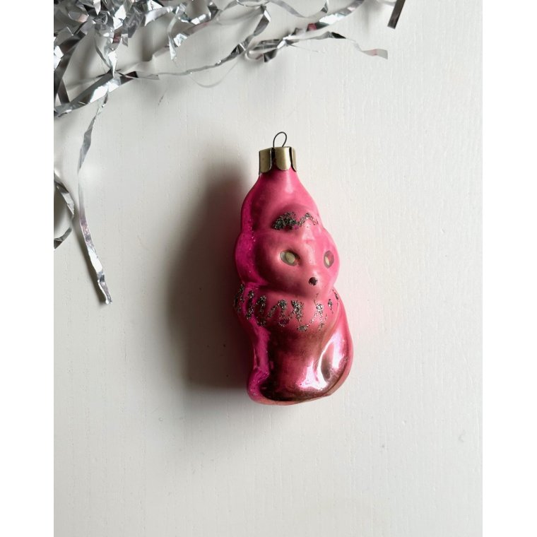 Vintage julekugle, pink rv m glimmer, NB