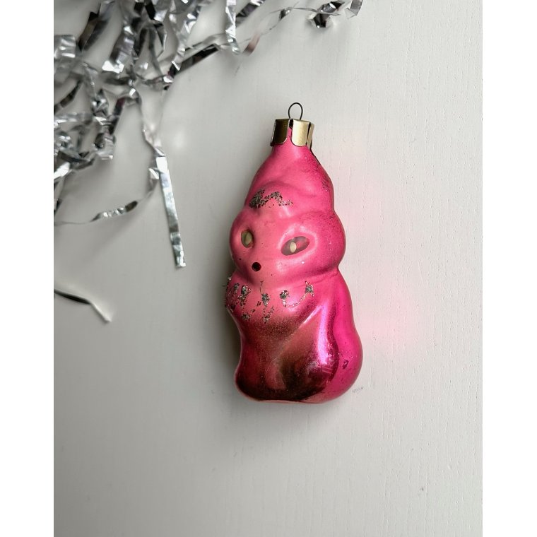 Vintage julekugle, pink rv m glimmer, NB