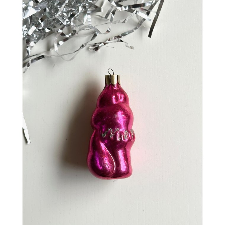 Vintage julekugle, pink rv m glimmer, NB