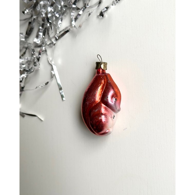 Vintage juleornament, lyserdt egern