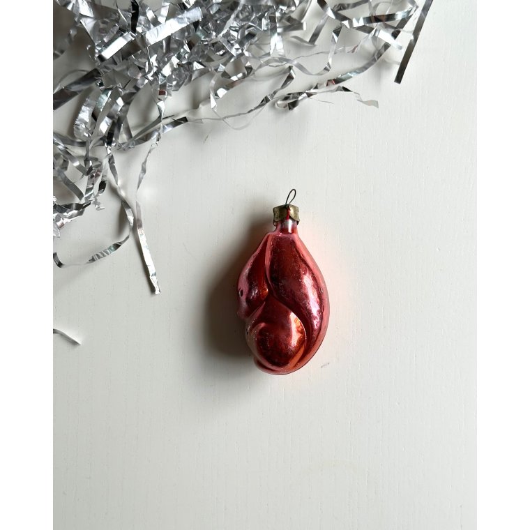 Vintage juleornament, lyserdt egern