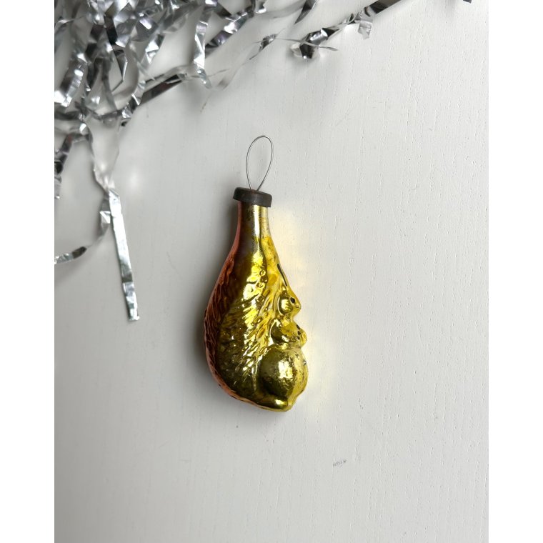 Vintage juleornament, gul/orange egern