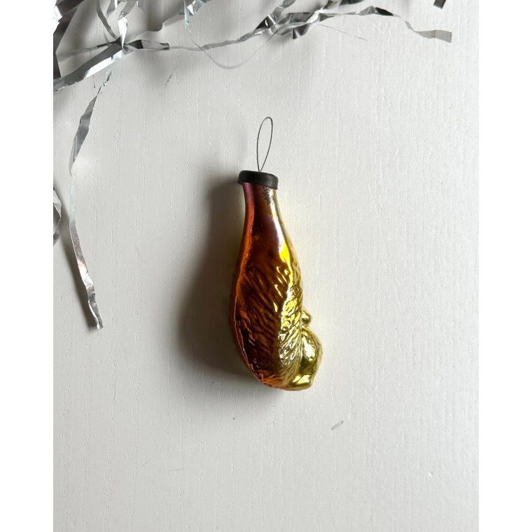 Vintage juleornament, gul/orange egern