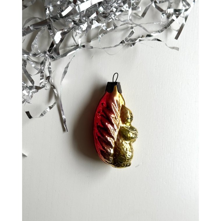 Vintage juleornament, gult/rdt egern